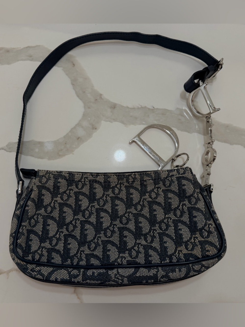 Christian Dior Diorissimo Monogram Shoulder Bag w/ D Charm | Authentic|Navy - Picture 2 of 7